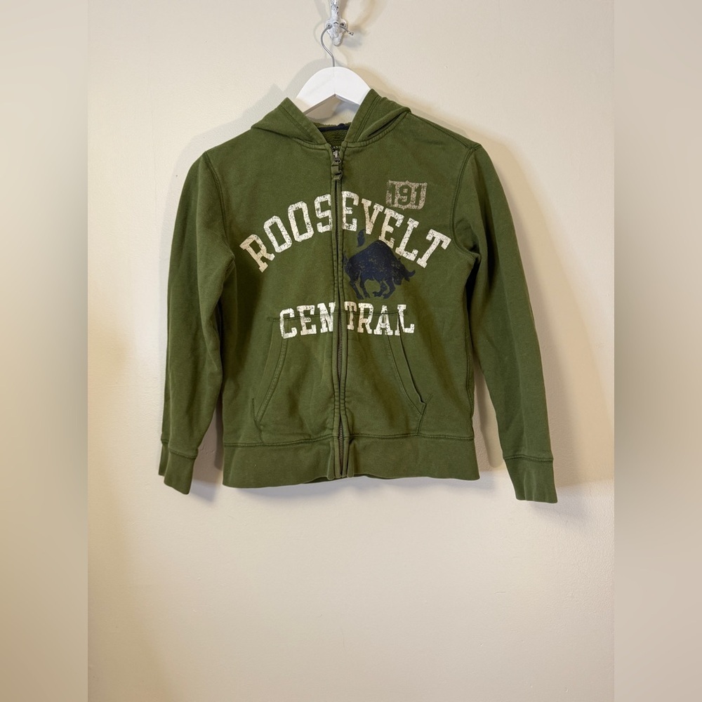 Lands End Boys Green Fleece Zip Up Hoodie Sweatshirt Youth Size 10-12